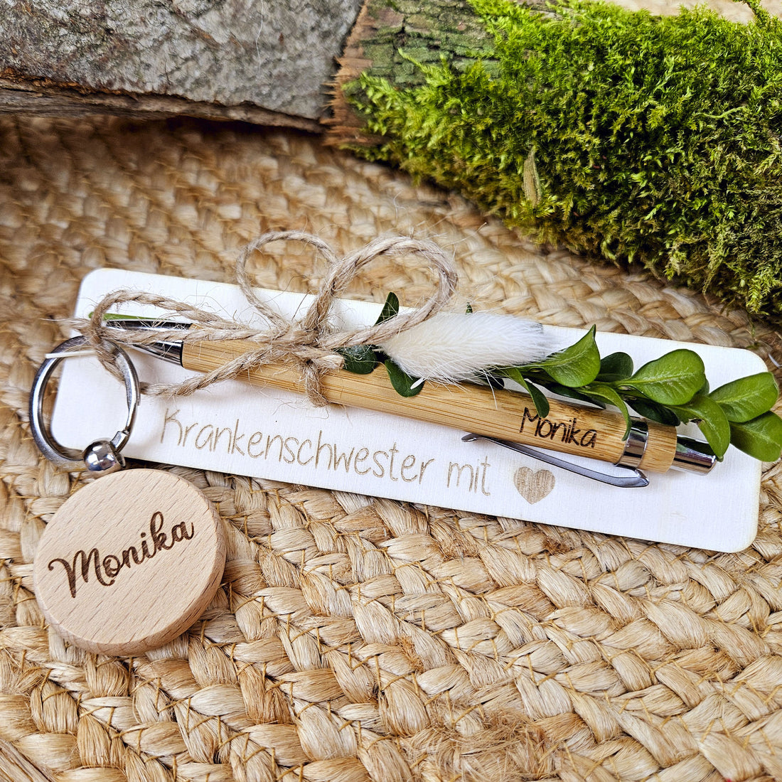 Geschenkset personalisierter Kugelschreiber &amp; Schlüsselanhänger für Lehrer, Erzieher, Hebamme, flegepersonal... Dankeschön