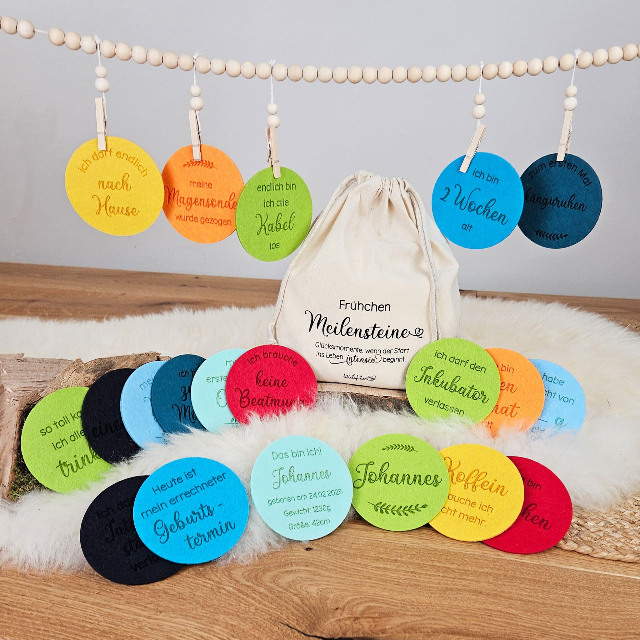Personalisierte Meilensteine für Frühchen aus Filz