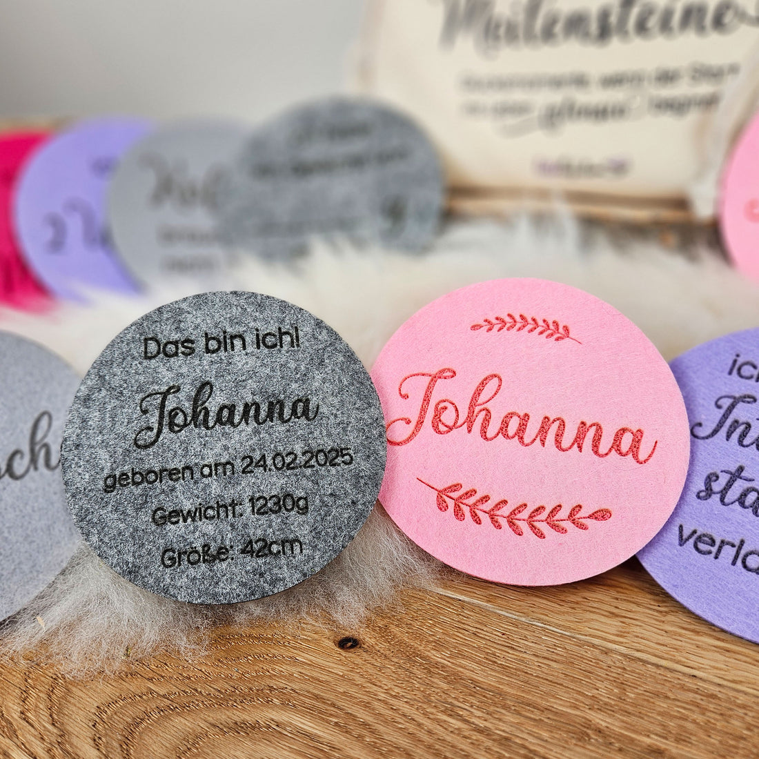 Personalisierte Meilensteine für Frühchen aus Filz