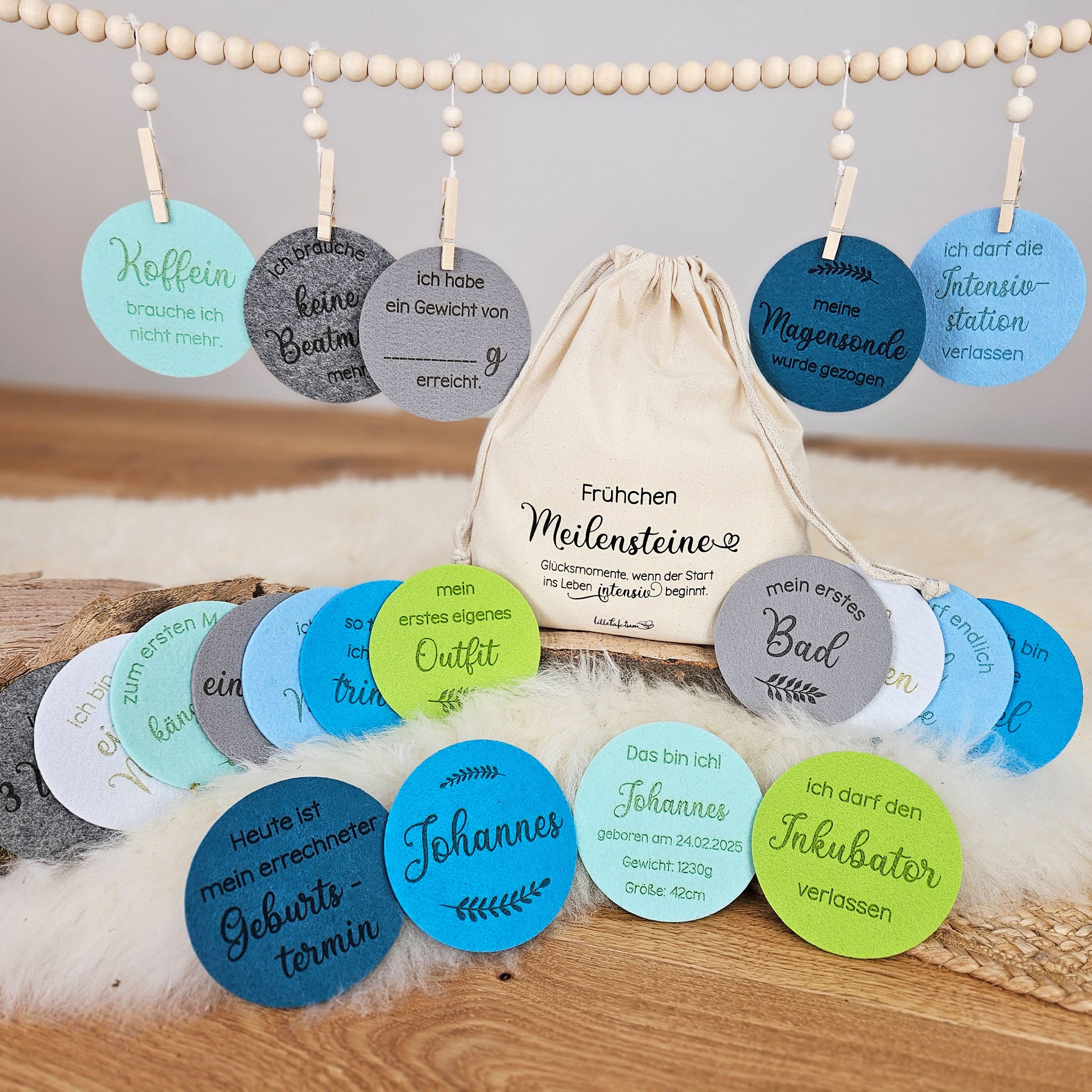 Personalisierte Meilensteine für Frühchen aus Filz