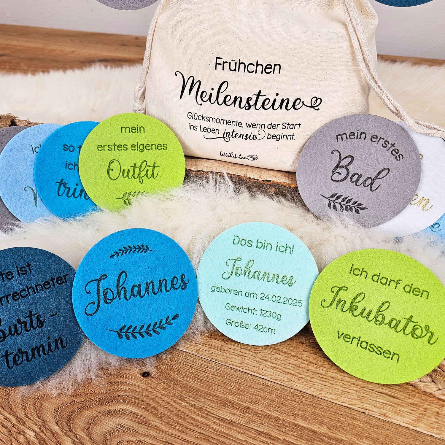 Personalisierte Meilensteine für Frühchen aus Filz