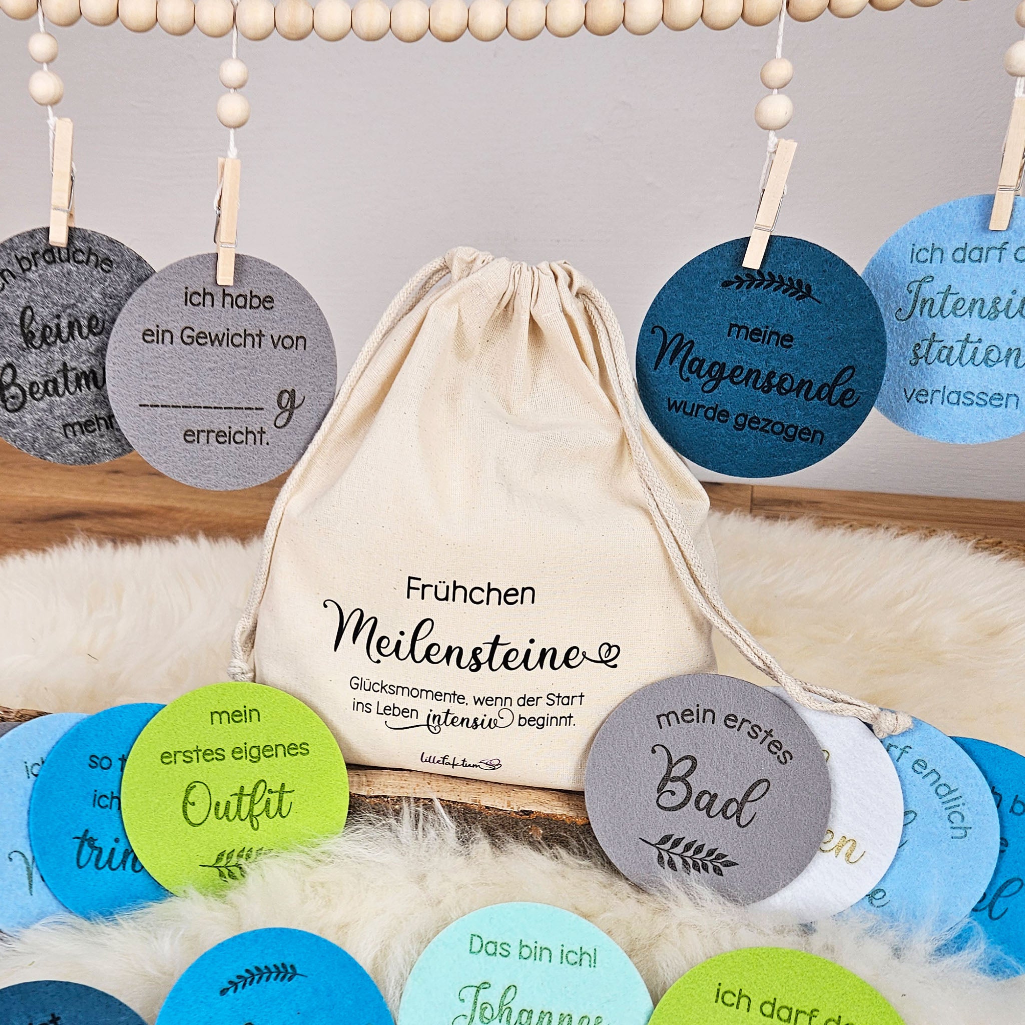 Personalisierte Meilensteine für Frühchen aus Filz