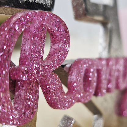 Personalisierter, großer Kerzenhalter "Sterne" mit rosa Schrift, Kerzenständer Taufkerze, Kommunionkerze Trauerkerze Sternenkind