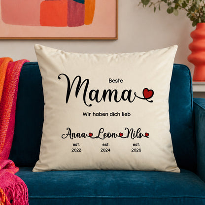 Großes Samt-Kissen "Beste Mama" personalisiert mit deinen Wunschnamen, 50x50cm