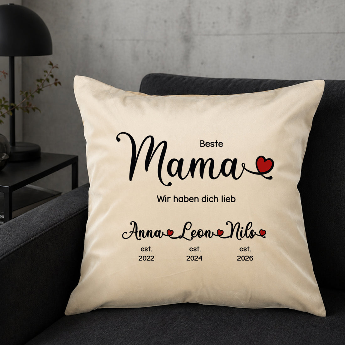 Großes Samt-Kissen "Beste Mama" personalisiert mit deinen Wunschnamen, 50x50cm