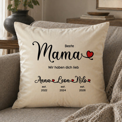 Großes Samt-Kissen "Beste Mama" personalisiert mit deinen Wunschnamen, 50x50cm
