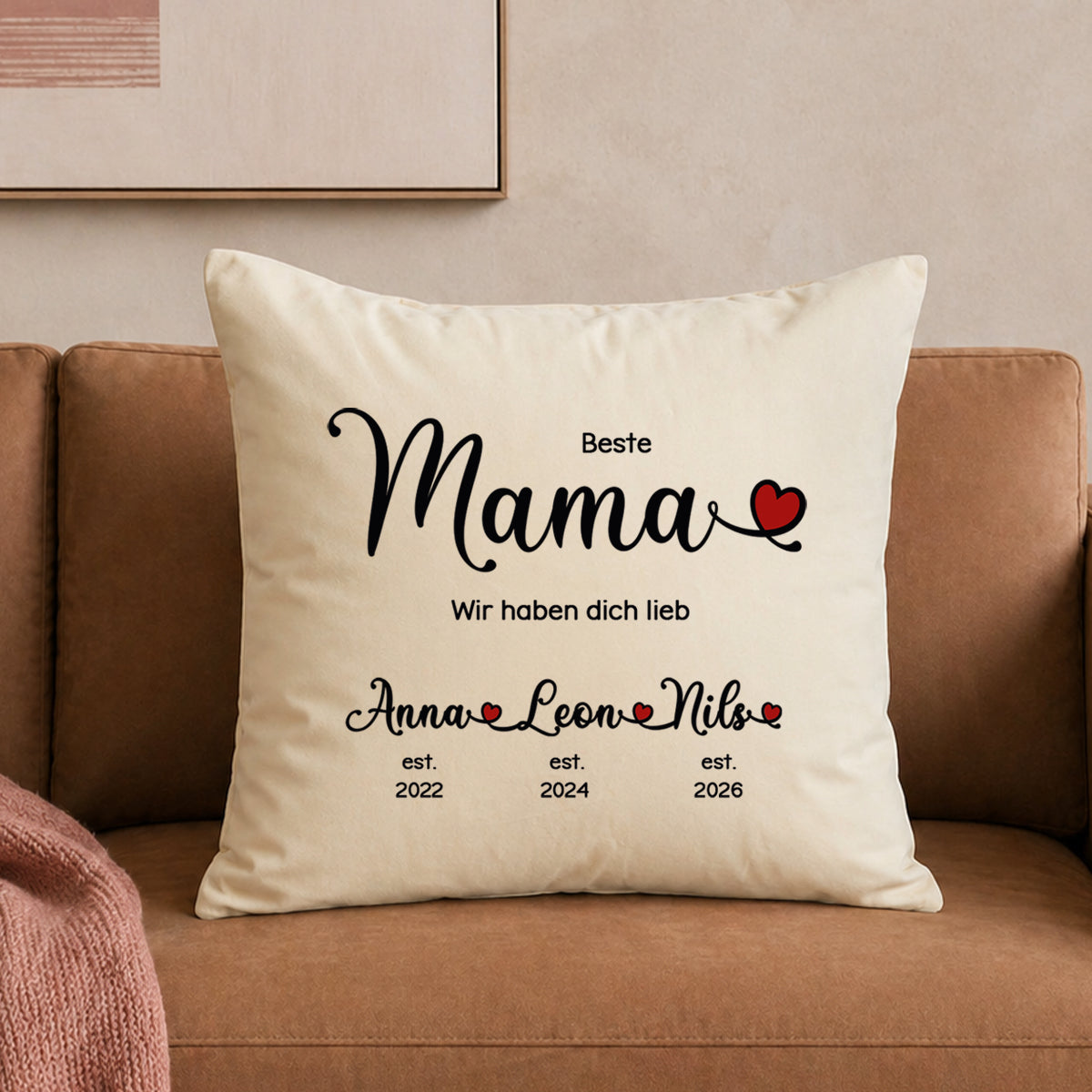 Großes Samt-Kissen "Beste Mama" personalisiert mit deinen Wunschnamen, 50x50cm