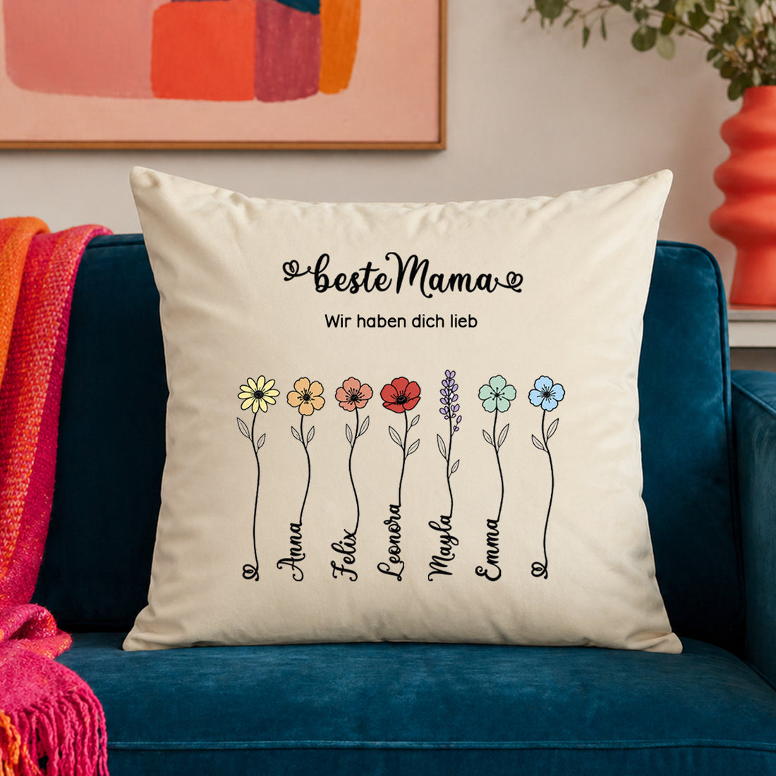 Großes Samt-Kissen "Beste Mama" personalisiert mit deinen Wunschnamen, 50x50cm