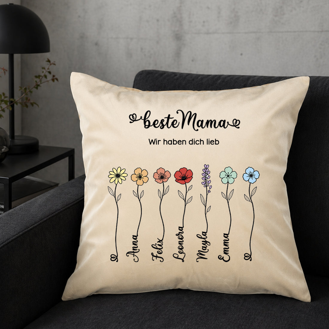 Großes Samt-Kissen "Beste Mama" personalisiert mit deinen Wunschnamen, 50x50cm