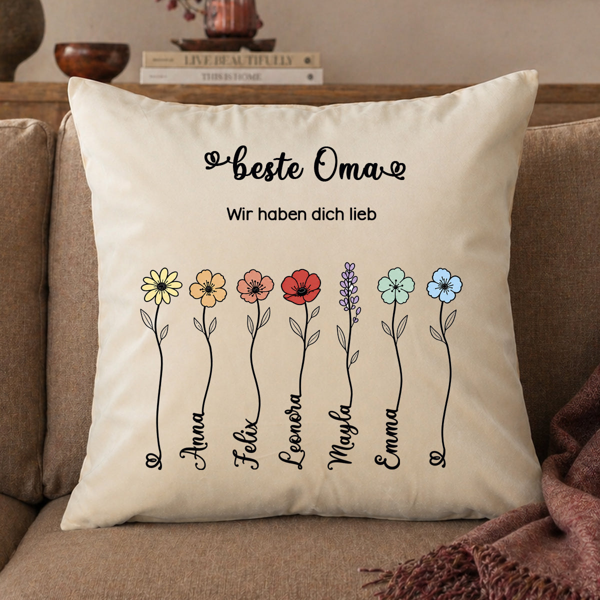 Großes Samt-Kissen "Beste Oma" personalisiert mit deinen Wunschnamen, 50x50cm