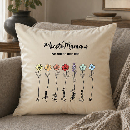 Großes Samt-Kissen "Beste Mama" personalisiert mit deinen Wunschnamen, 50x50cm