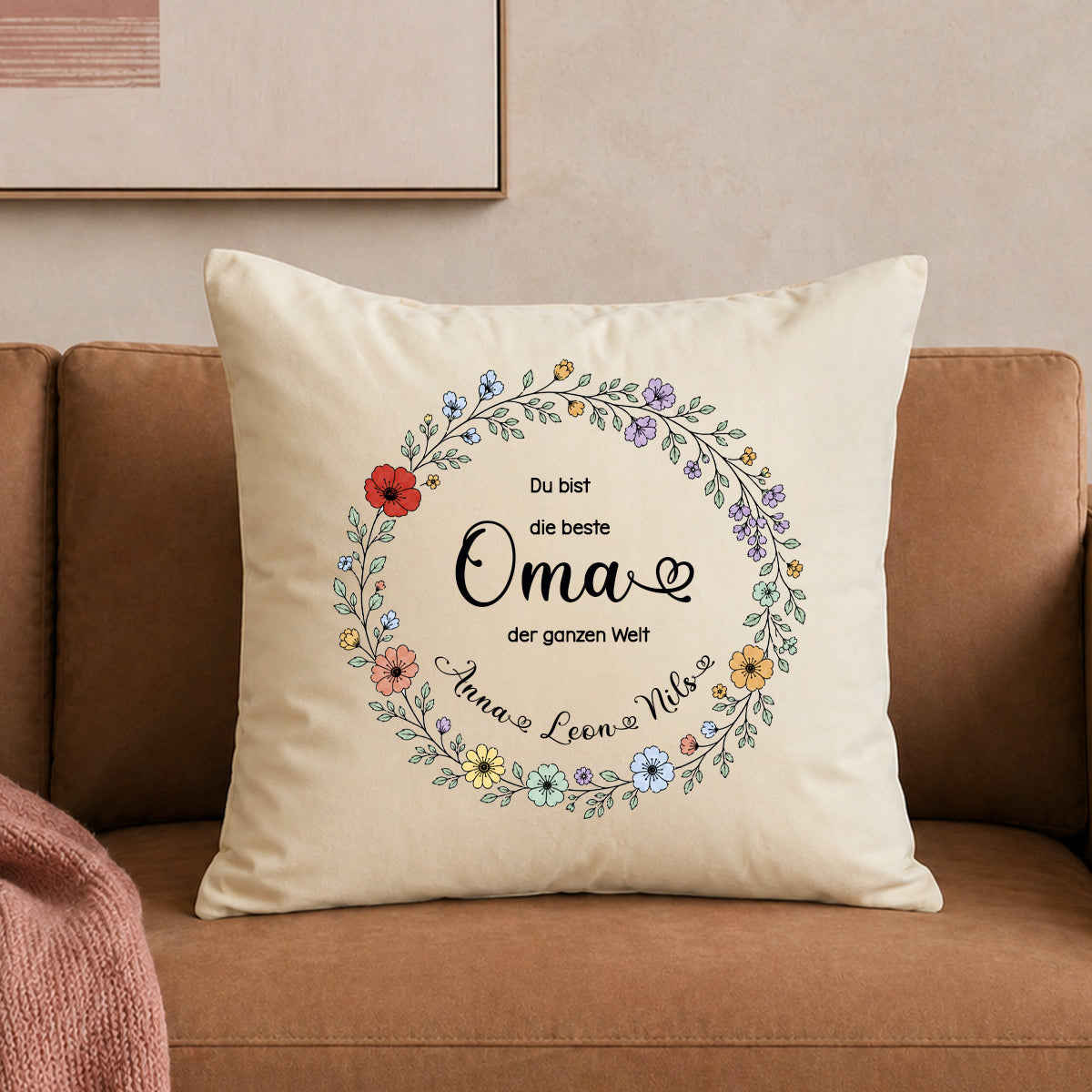 Großes Samt-Kissen "Beste Oma der Welt" personalisiert mit deinen Wunschnamen, 50x50cm (K