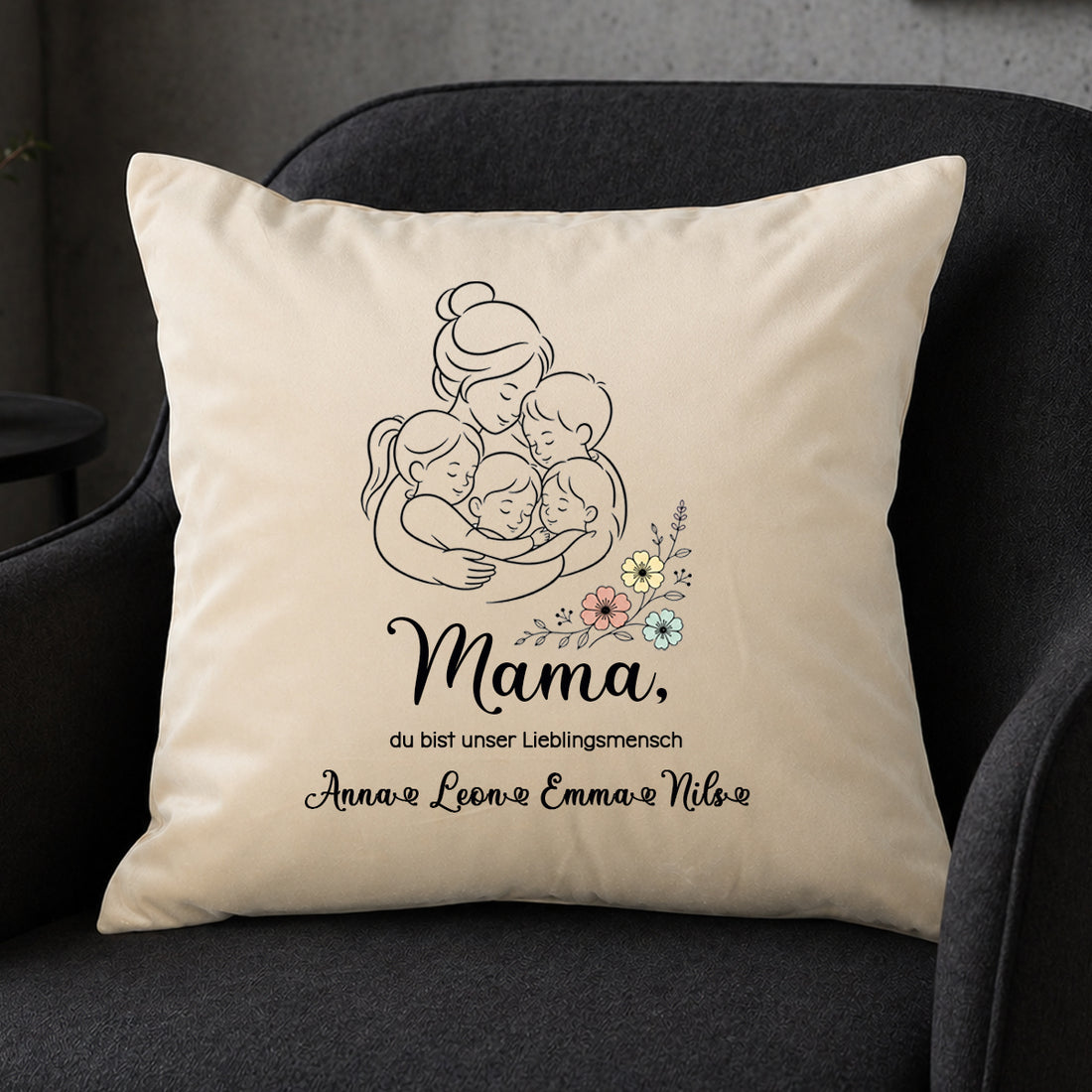 Großes Samt-Kissen "Mama Lieblingsmensch" personalisiert mit deinen Wunschnamen, 50x50cm