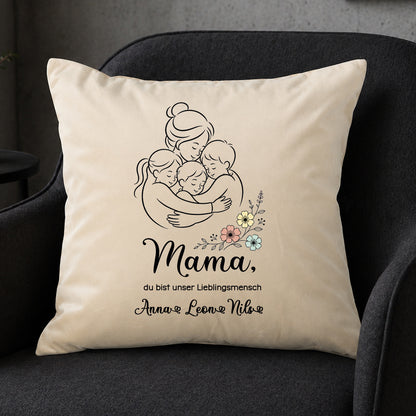 Großes Samt-Kissen "Mama Lieblingsmensch" personalisiert mit deinen Wunschnamen, 50x50cm