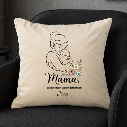 Großes Samt-Kissen "Mama Lieblingsmensch" personalisiert mit deinen Wunschnamen, 50x50cm