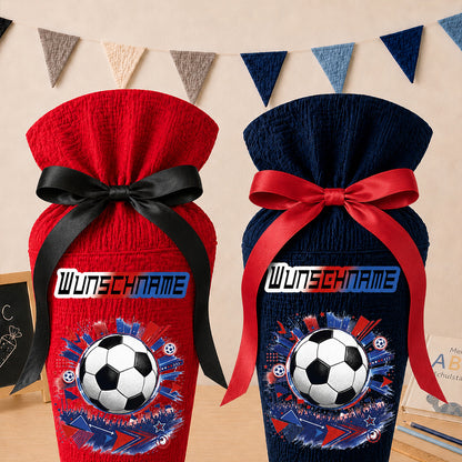 Schultüte Fußball Vereinsfarben Wunschname, personalisierte Schultüte aus Stoff Musselin mit Name individualisierbar, 70cm (85-90cm), 20 Grundfarben