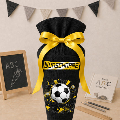 Schultüte Fußball Vereinsfarben Wunschname, personalisierte Schultüte aus Stoff Musselin mit Name individualisierbar, 70cm (85-90cm), 20 Grundfarben