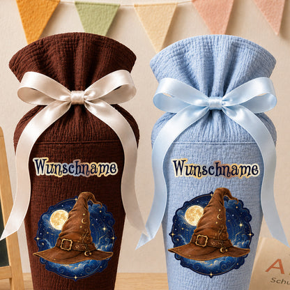 Schultüte MAGIE mit Wunschname, personalisierte Schultüte aus Stoff Musselin mit Name individualisierbar, 70cm (85-90cm), 20 Grundfarben wählbar (Kopie)