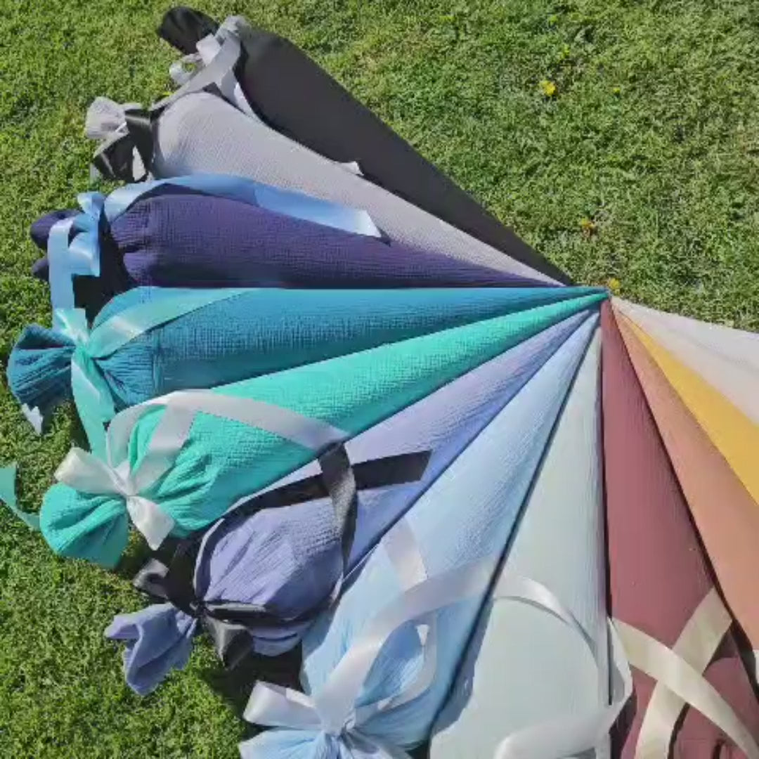 Schultüte Rehkitz / Rehe, personalisierte Schultüte aus Stoff Musselin mit Wunschname individualisierbar, 70cm (85-90cm), 20 Grundfarben