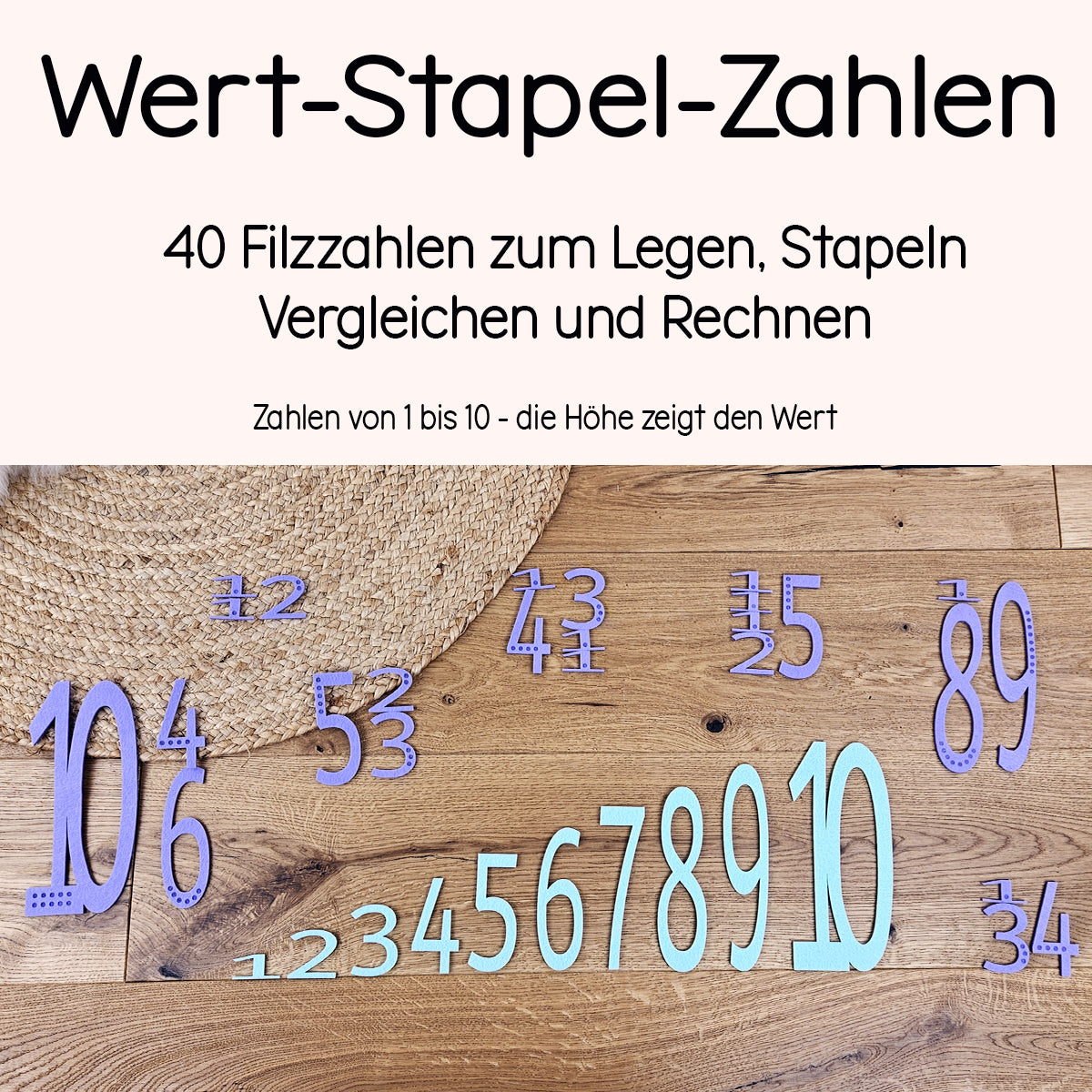 40 WertStapel-Zahlen ohne Mengendarstellung, Lernspiel zum Legen, Stapel, Vergleichen und Rechnen, 20 Farben